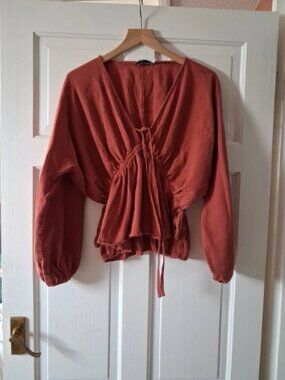 Asos rust boho long sleeve gathered top